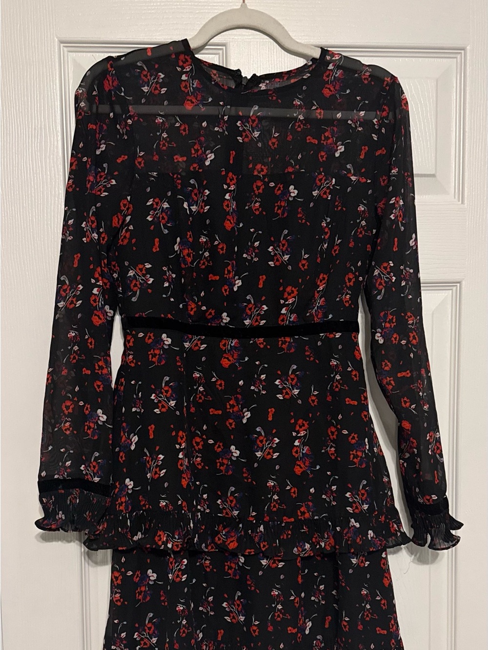 Lulus Black Long-Sleeve Red Floral Tiered Dress